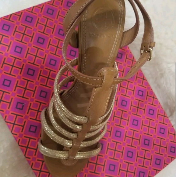 Tory Burch Charlene gold brown sandles - Picture 2 of 8
